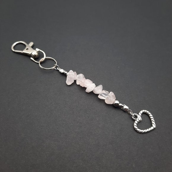 Rose Quartz Heart Chakra Healing Gemstone Beaded Keychain Handmade Accessory - Picture 5 of 9
